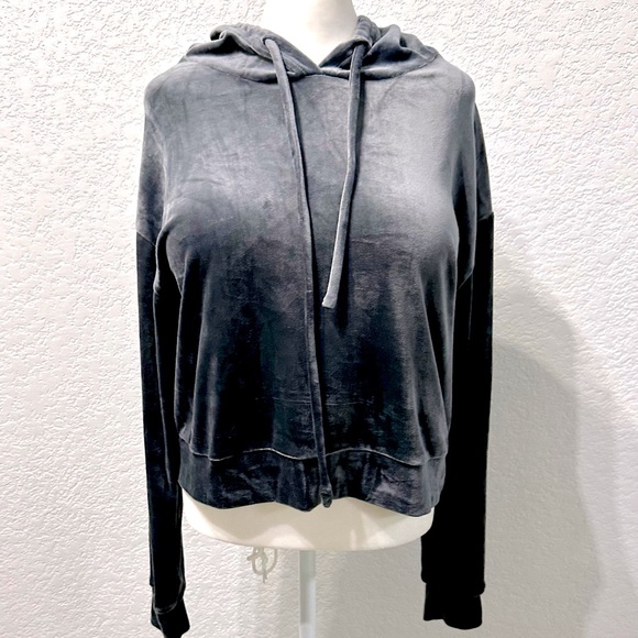 HYFVE Tops - HYFVE Gray Butter Soft Velour Cropped Hoodie Top Sz S